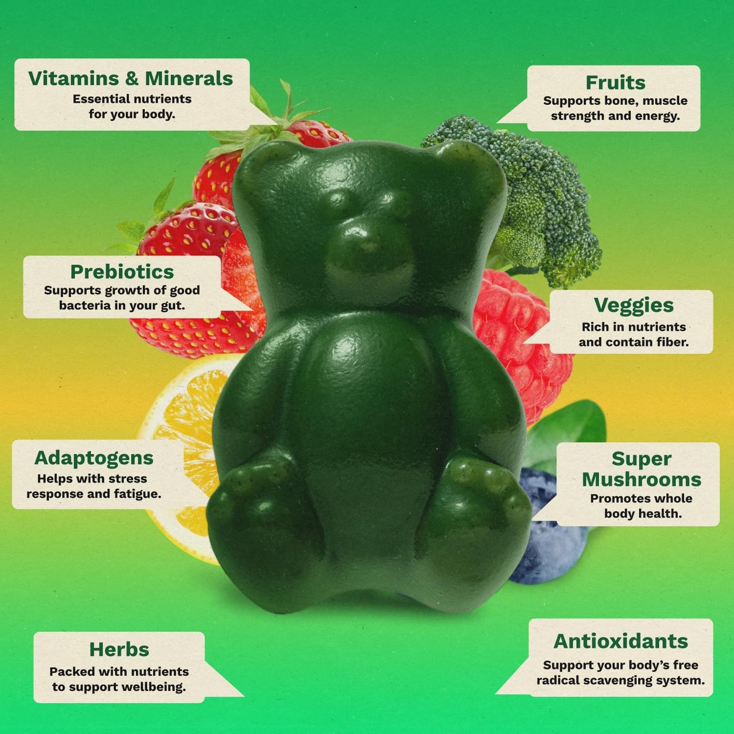Gomitas multivitamínicas Super Greens para adultos, superalimento de vitaminas con espirulina