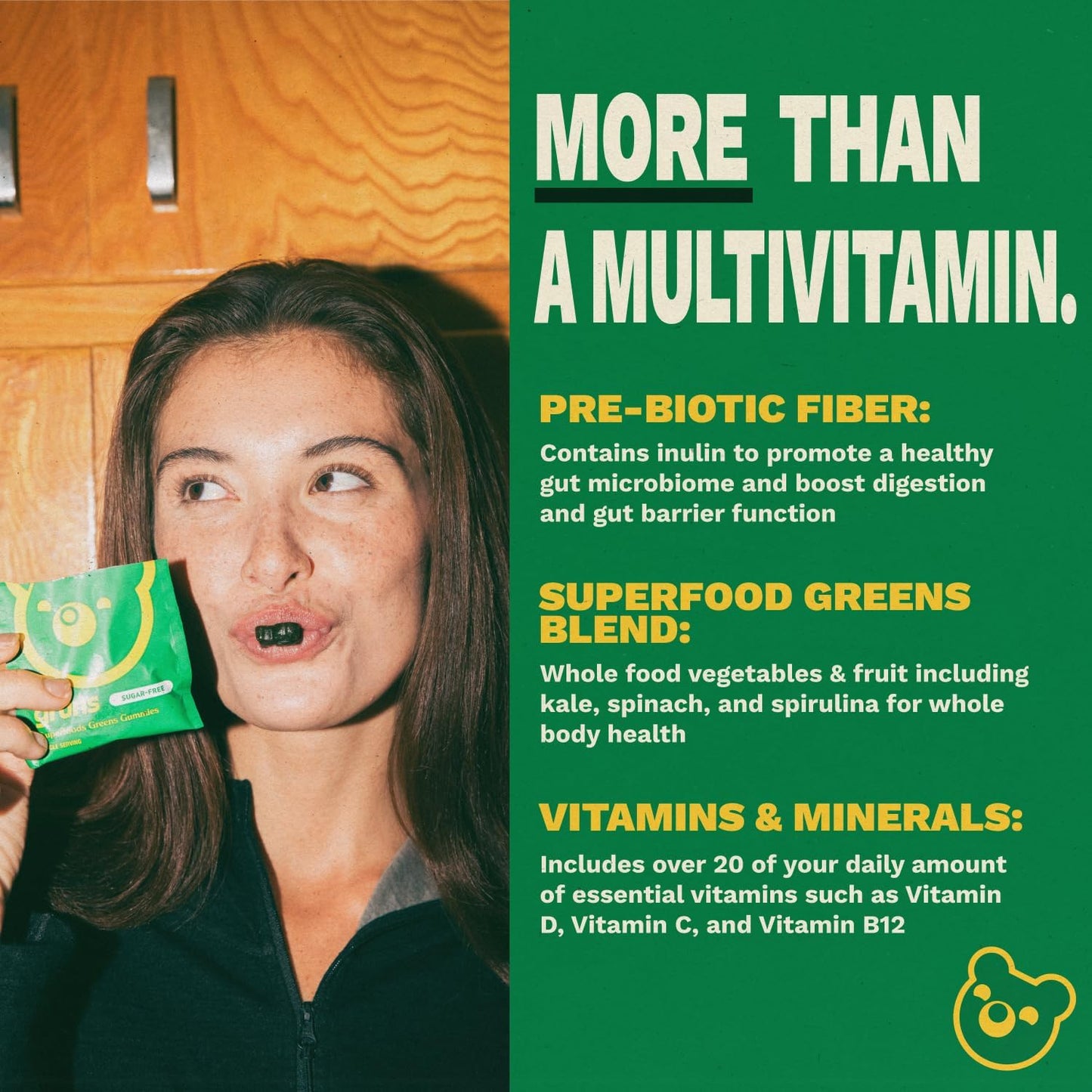 Gomitas multivitamínicas Super Greens para adultos, superalimento de vitaminas con espirulina
