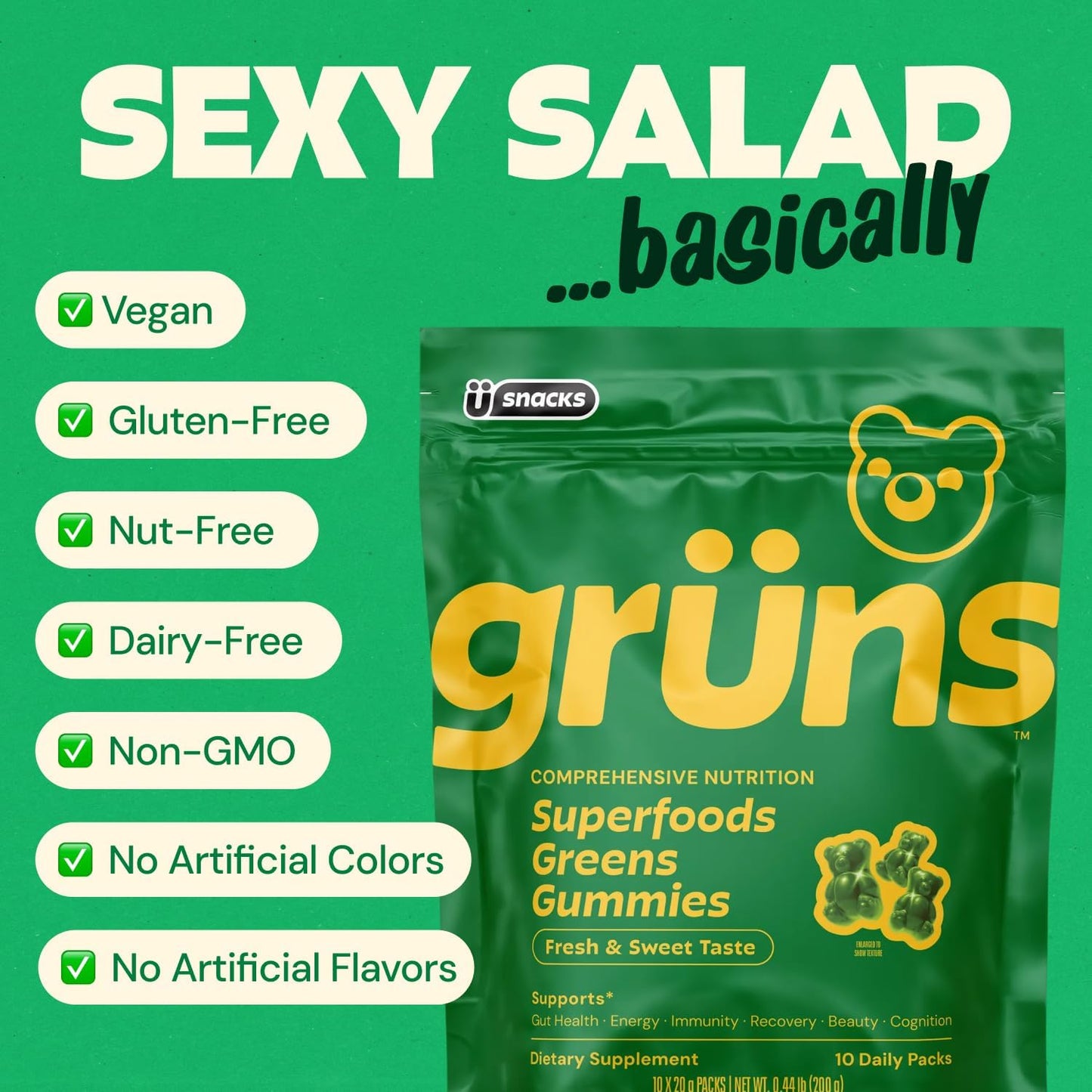 Gomitas multivitamínicas Super Greens para adultos, superalimento de vitaminas con espirulina